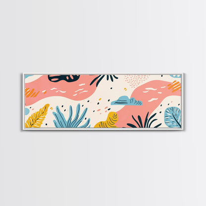 Retro Art From the 90s, Framed Canvas Print, High School Art, Abstract Extra Wide Panoramic Painting, Retro Vibes Home Decor