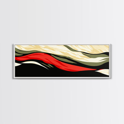 Moody Abstract Painting Print - "Waves" - Panoramic Extra Wide Wall Art, Red, black and Green Wall Art, Modern Art