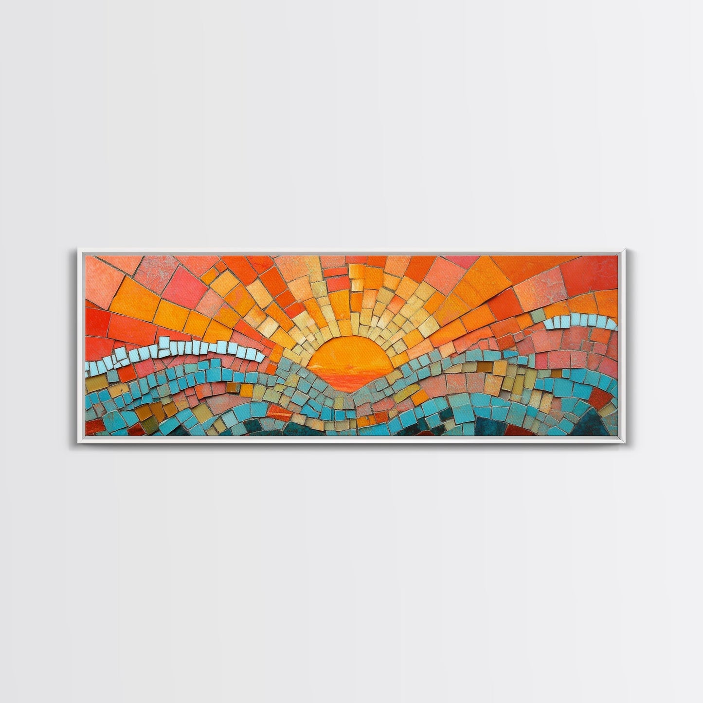 Sunset Mosaic Tiles Canvas Print - Retro Home Decor - MCM Style Wall Art - Above Sofa Canvas Art - Mosaic Artwork