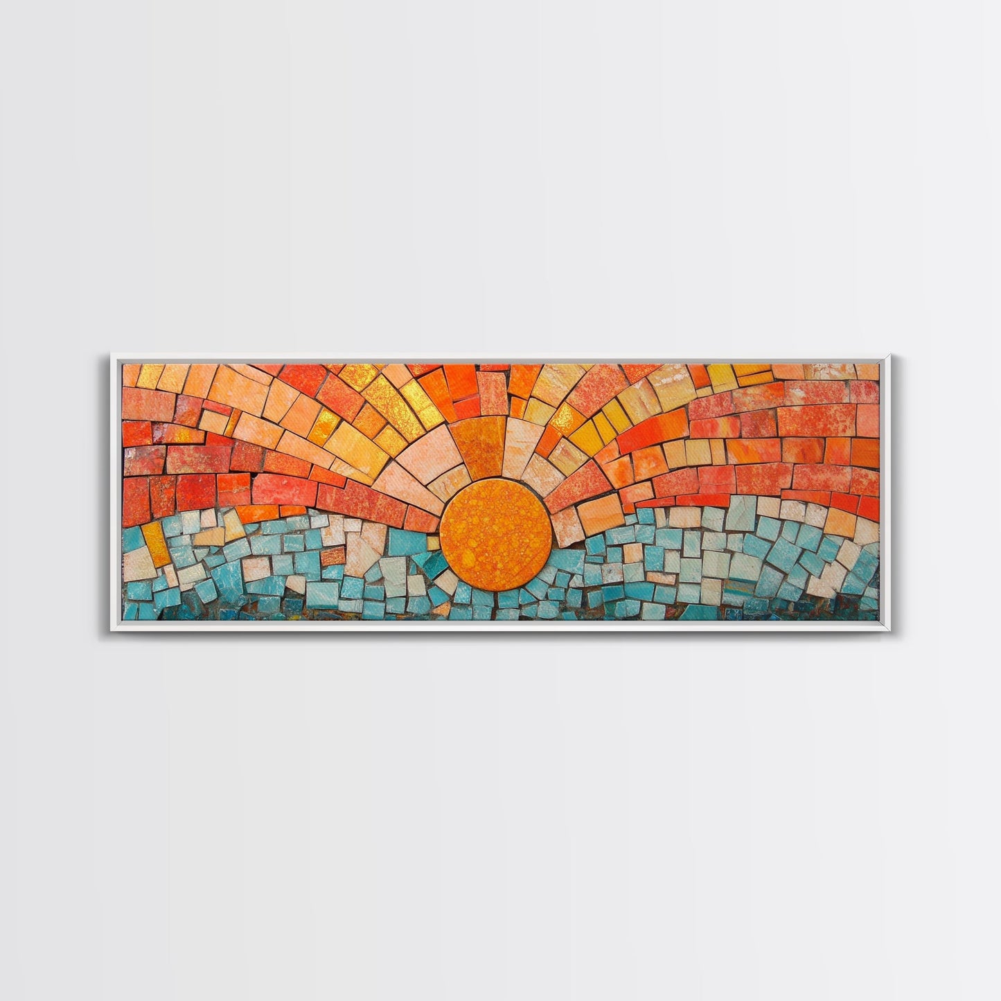 Panoramic Print - Sunset Mosaic Canvas Print - Wood Framed Wall Art - Horizontal Abstract Art - Large Wide Wall Art - Above Bed Decor Framed Canvas