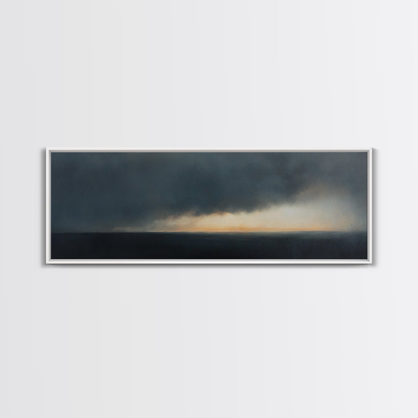 Storm On The Horizon - Panoramic Seascape Painting Print - Subdued Wall Art - Moody Decor - Boho Style Minimalist Landscape Painting