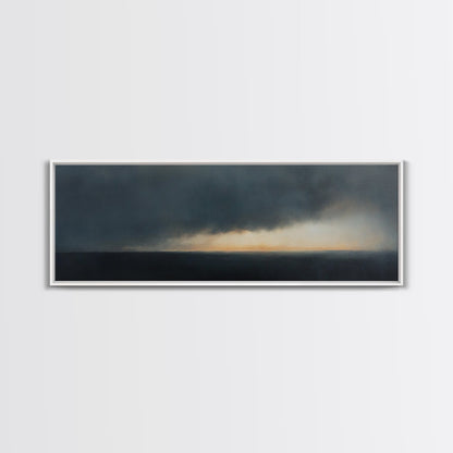 Storm On The Horizon - Panoramic Seascape Painting Print - Subdued Wall Art - Moody Decor - Boho Style Minimalist Landscape Painting