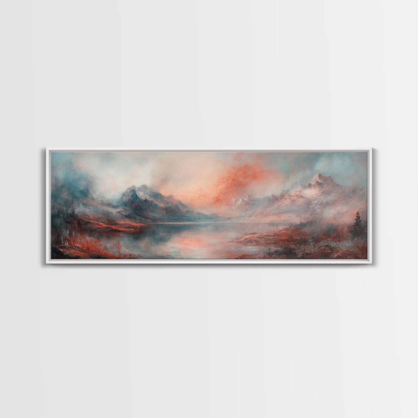 Subdued / Moody Panoramic Landscape Painting Print, Framed Canvas Art Print, Living Room Wall Art, Minimalist Art, Dark Decor