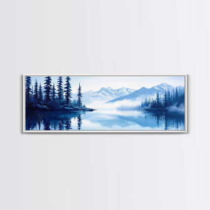 Winter In The Mountains, Framed Canvas Print, Panoramic Oversized Wall Art, Large Horizontal Wide Framed Canvas, Above Bed Decor