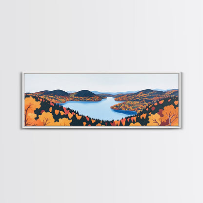 Fall In The Valley, Framed Canvas Print, Wood Framed Wall Art, Panoramic Landscape Painting
