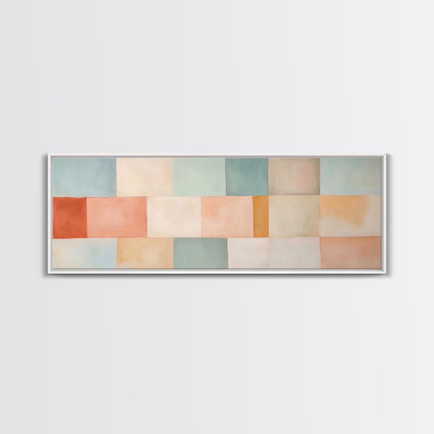 Midcentury Modern Style Abstract Square, Framed Canvas Print, MCM Modern Wall Art, Pastel Colors, Large Horizontal Wall Art Print