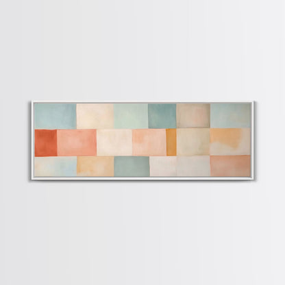 Midcentury Modern Style Abstract Square, Framed Canvas Print, MCM Modern Wall Art, Pastel Colors, Large Horizontal Wall Art Print