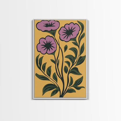 Framed Canvas Canvas Wall Art Mid-Century Modern Boho Flower Print, Purple and Yellow Wall Art, Modern Art Boho Home Decor, Minimalist