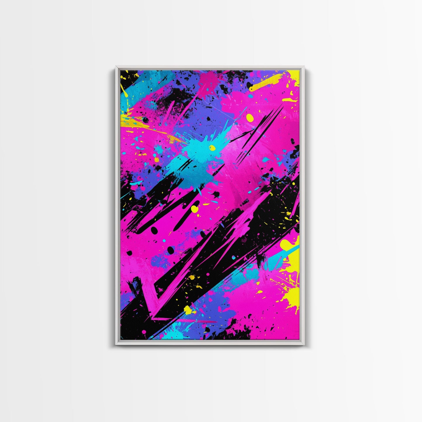 Graffiti Wall Art Splatter Art, Framed Canvas Print, Grunge Style Abstract Art