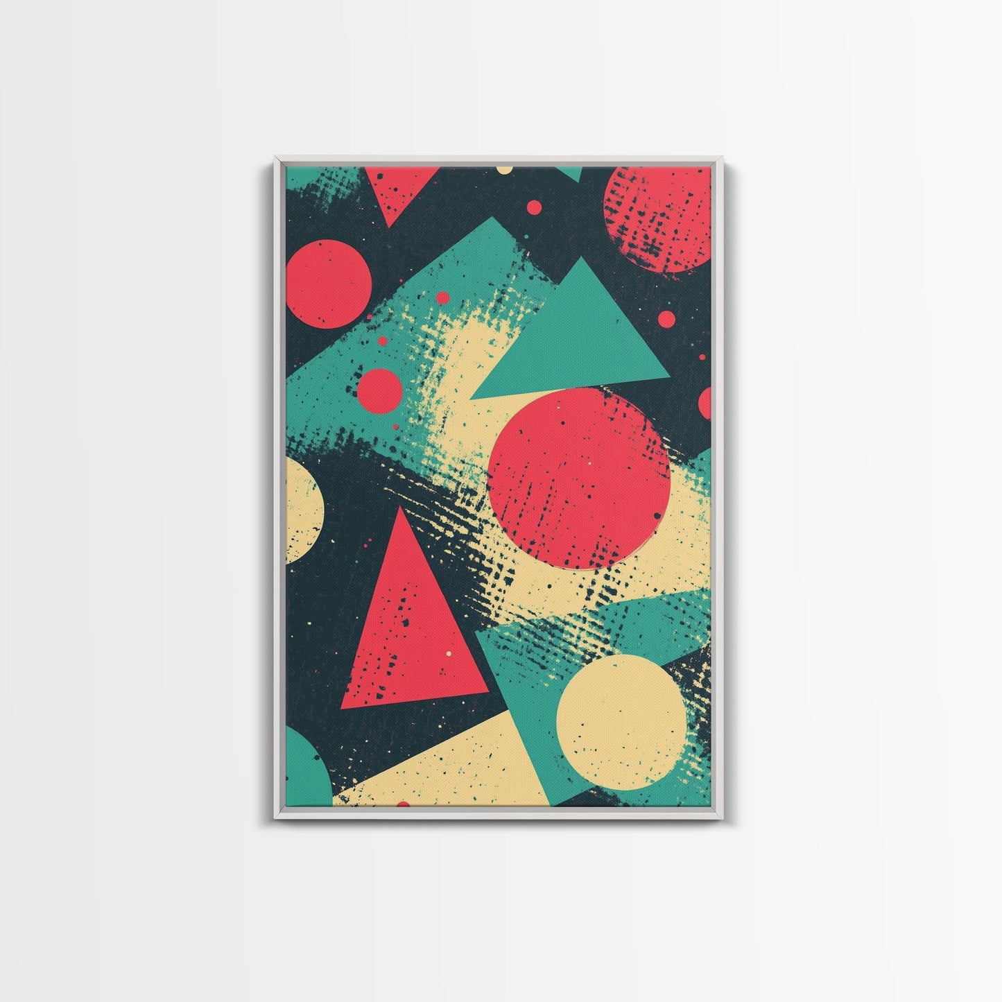 Circles And Triangles, Canvas Print, Retro Abstract Art, Midcentury Modern Style Home Decor, Turquoise Red and Black Wall Art