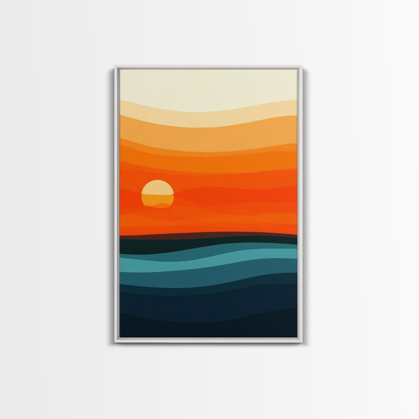 Abstract Sunset Over The Ocean Art Deco Style Wall Art Canvas Print, Beautiful Wall Art, Vertical Living Room Decor