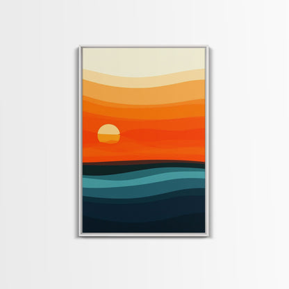 Abstract Sunset Over The Ocean Art Deco Style Wall Art Canvas Print, Beautiful Wall Art, Vertical Living Room Decor