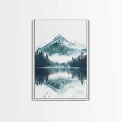 Fog In The Mountains, Framed Canvas Print, Pacific Northwest, Cascade Mountains, Emerald Green Landscape Painting, Boho Decor