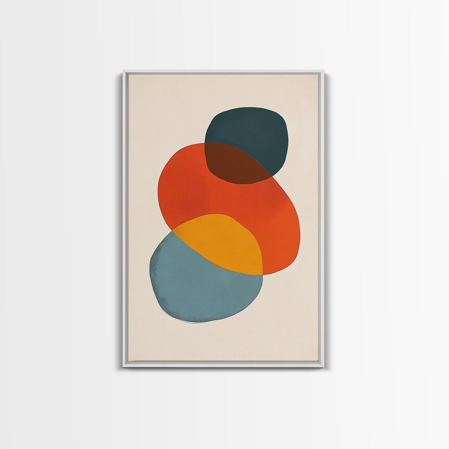 Abstract Geometric Print, White Background Modern Abstract Art, Mid-Century Modern Art, Red Blue and Yellow Art Ready To Hang