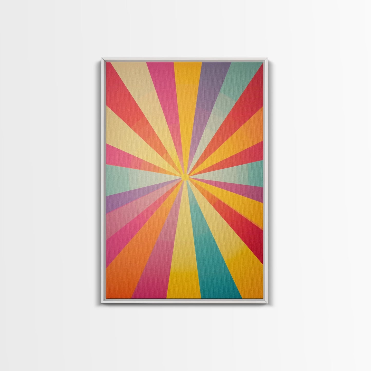 MCM Inspired Wall Art, Fire Engine Red, Slate Green, Storm Grey and Bee Yellow Geometric Framed Canvas Print, Boho Decor