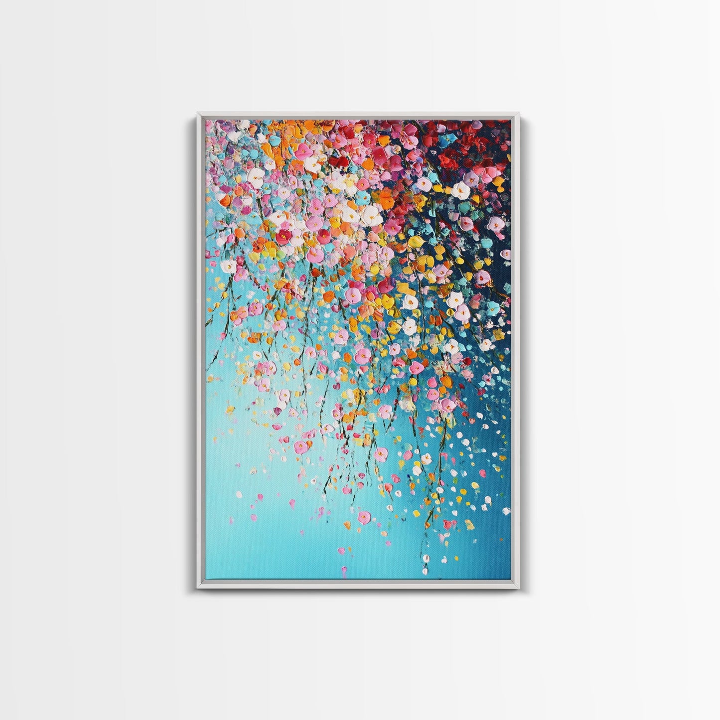 Beautiful Wild Flower Wall Art with Turquoise Background, Modern Farmhouse, Boho Style living room art, Minimalist Floral Print