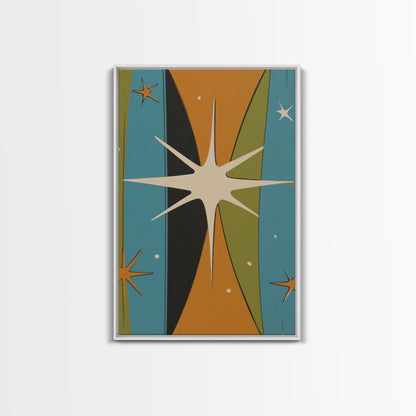 Atomic Age 1950s Style Retro Starburst, Pastel Colors, Canvas Print, MCM Wall Art Home Decor