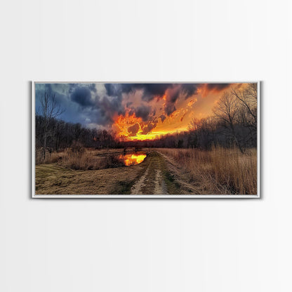 Country Roads, Framed Canvas Print, East Texas Photography Style Wall Art, Panoramic Wall Art, Rustic Farmhouse Decor