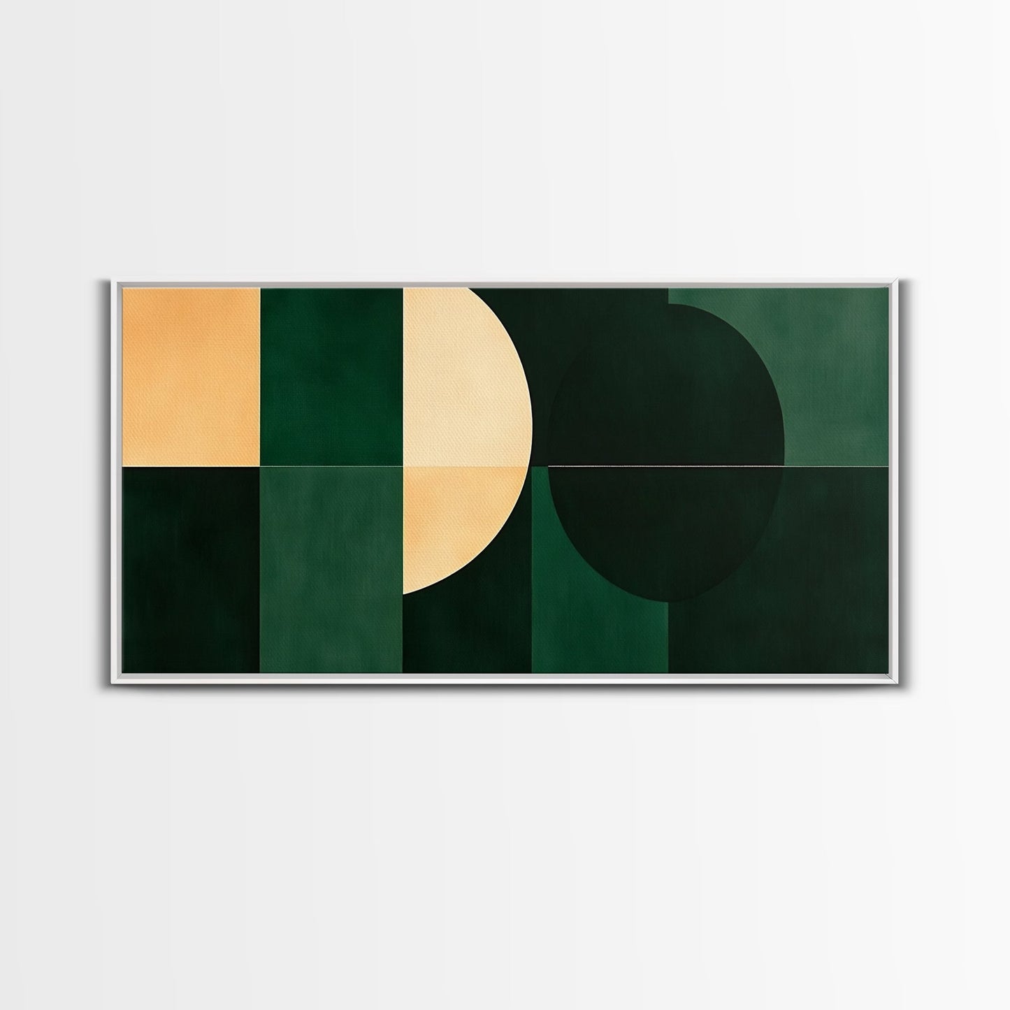Extra Large Horizontal Emerald Green Geometric Mid Century Modern Wall Art, Framed Canvas Print