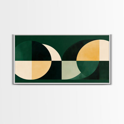 Extra Large Horizontal Emerald Green Geometric Mid Century Modern Wall Art, Framed Canvas Print, Oversized Art
