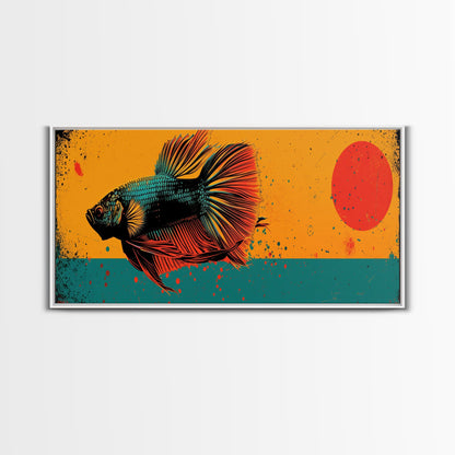 Retro 80s Style Painting of a Betta Fish, Framed Canvas Print, Home Decor Gift Artwork, Fish Painting, Betta Fish Art