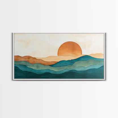 Kitsch Sunset Landscape Painting Print, Boho Wall Decor, Minimalist Wall Art, Eclectic Gift Idea, Kitsch Living Room Decor