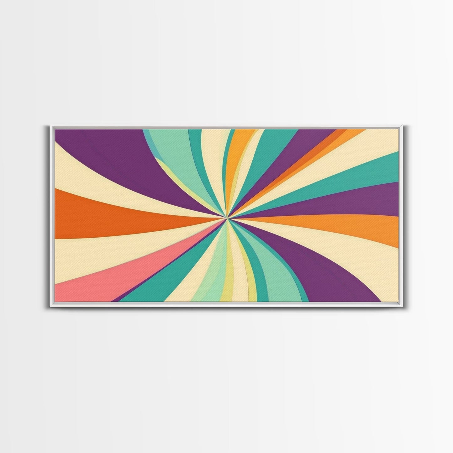 Mid Century Modern Framed Bauhaus Style Wall Art, Canvas Retro Decor, Horizontal Panoramic Wide and Narrow Wall Art Painting