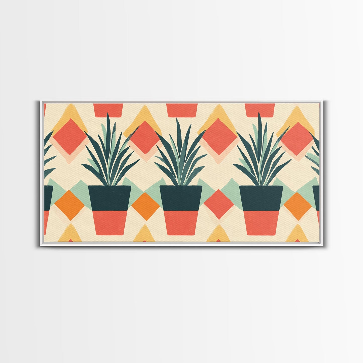 Mid Century Modern Botanical Print, Wood Framed Canvas Art, Botanical Wall Art, Boho Style Southwestern Pueblo Art