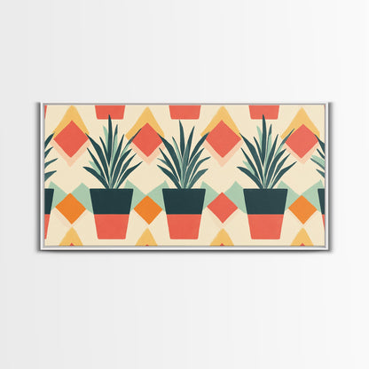 Mid Century Modern Botanical Print, Wood Framed Canvas Art, Botanical Wall Art, Boho Style Southwestern Pueblo Art