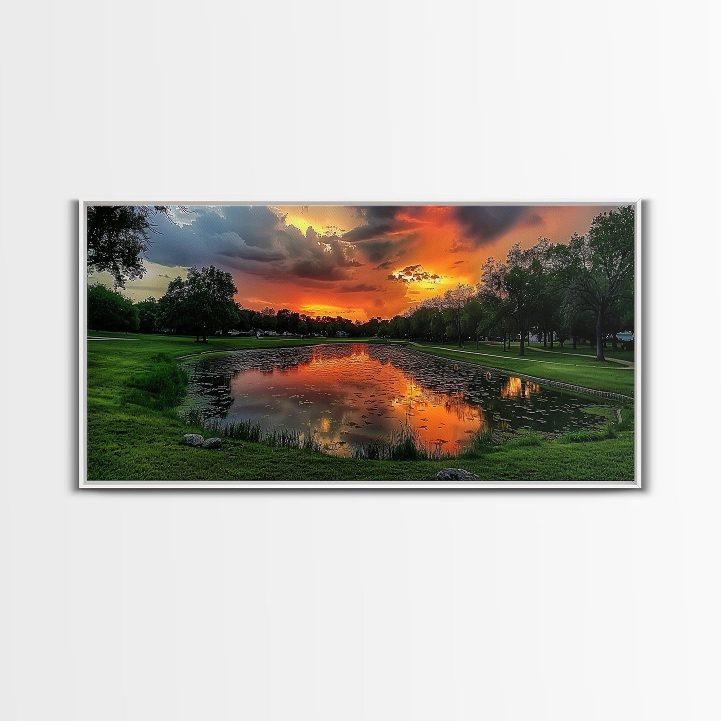 Sunset Over The Golf Course, Framed Canvas Print, Photography Style Wall Art, Beautiful Home Decor, Rustic Farmhouse Decor