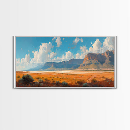 Panoramic Landscape Print Of an Arizona Desert Landscape, Framed Canvas, Rustic Farmhouse Decor, Nature Print, Minimalist Landscape Painting