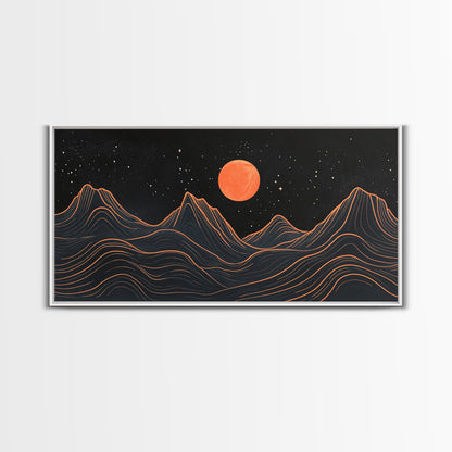 Blood Moon Over a Desert Landscape, Dark and Moody Decor, Framed Canvas Print, Pueblo Style Southwestern Art