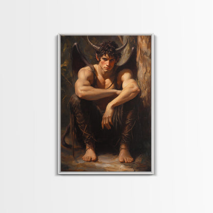 The Satyr Dark Macabre Wall Art, Framed Canvas Print, Dark Academia, Satyr Oil Painting, Halloween Decor
