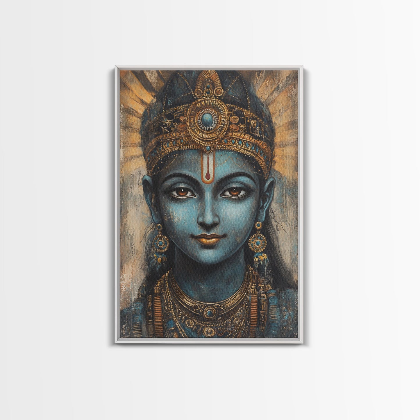 Madhubani Wall Art, Framed Canvas Print, Madhubani Style Decor, Madhubani Painting, Krishna Art