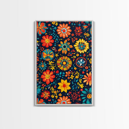 Mexican Tile Pattern Wall Art, Framed Canvas Print, Chicano Wall Art, Mexicano Wall Art, Textile Inspired Wall Decor