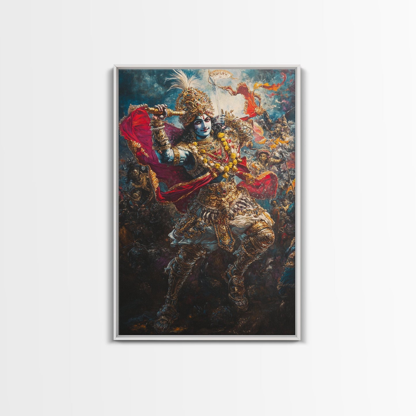 Krishna Wall Art, Radha Krishna Framed Canvas Print, Indian Hindu Wall Art