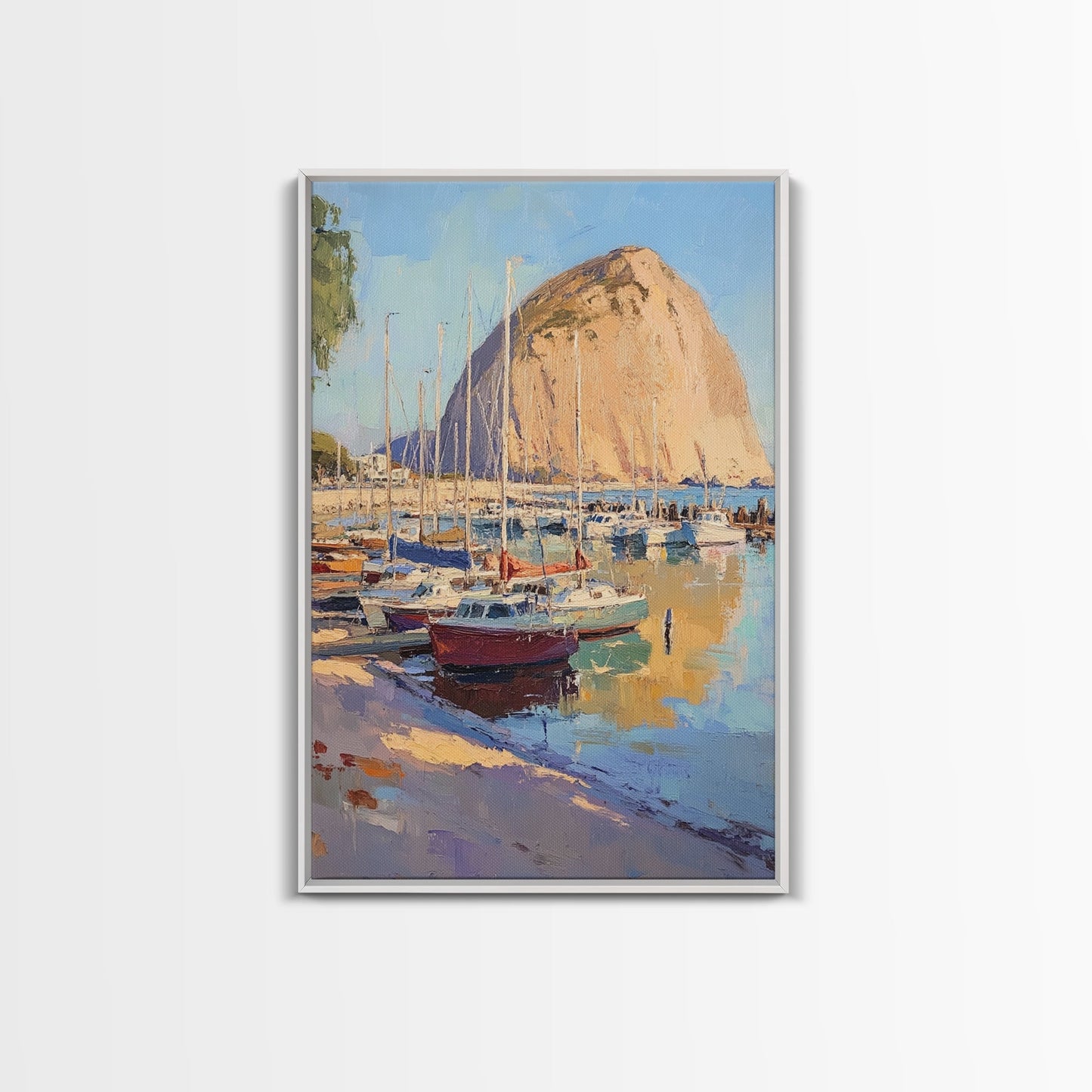 Italian Seaside Village Framed Canvas Print, Sailboat Painting, Italy Painting, Italy Decor, Vacation Gift Idea, Maine Oil Painting, Nautical Home Decor