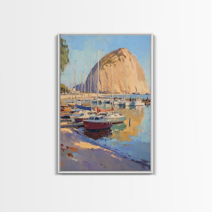 Italian Seaside Village Framed Canvas Print, Sailboat Painting, Italy Painting, Italy Decor, Vacation Gift Idea, Maine Oil Painting, Nautical Home Decor