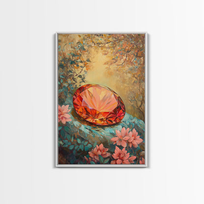 Gemstone Painting Print, Framed Canvas Print, Gemstones Wall Art, Precious Stone Painting, Red Gem, Ruby Painting, Antique Minerals Art