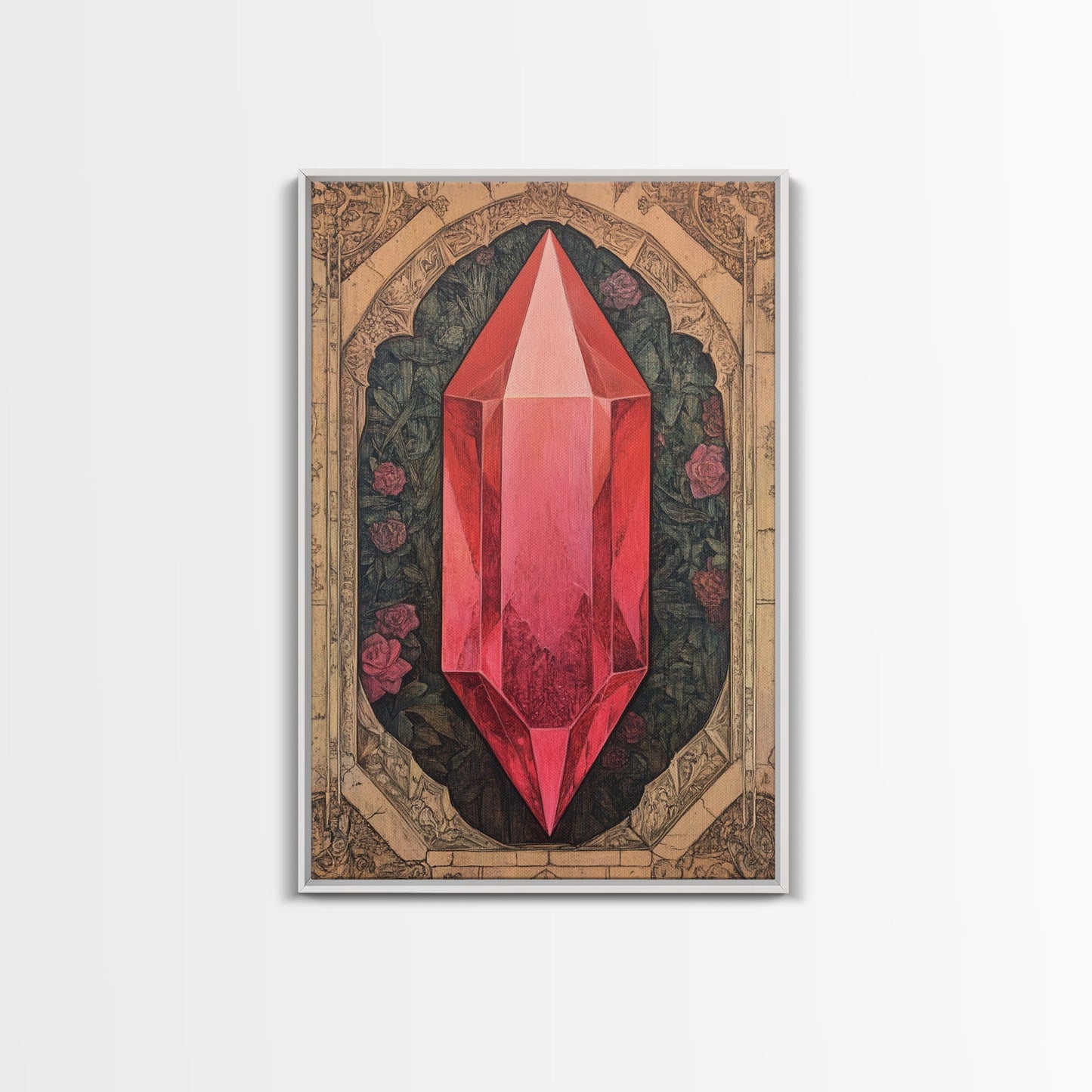 Ruby Painting Print, Framed Canvas Print, Gemstones Wall Art, Precious Stone Painting, Red Gem, Ruby Painting, Antique Minerals Art
