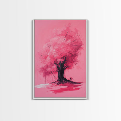 Pink Maple Tree Preppy Painting Print, Girl's Dorm Room Wall Art Home Decor, Trendy Wall Art, Pink Decor