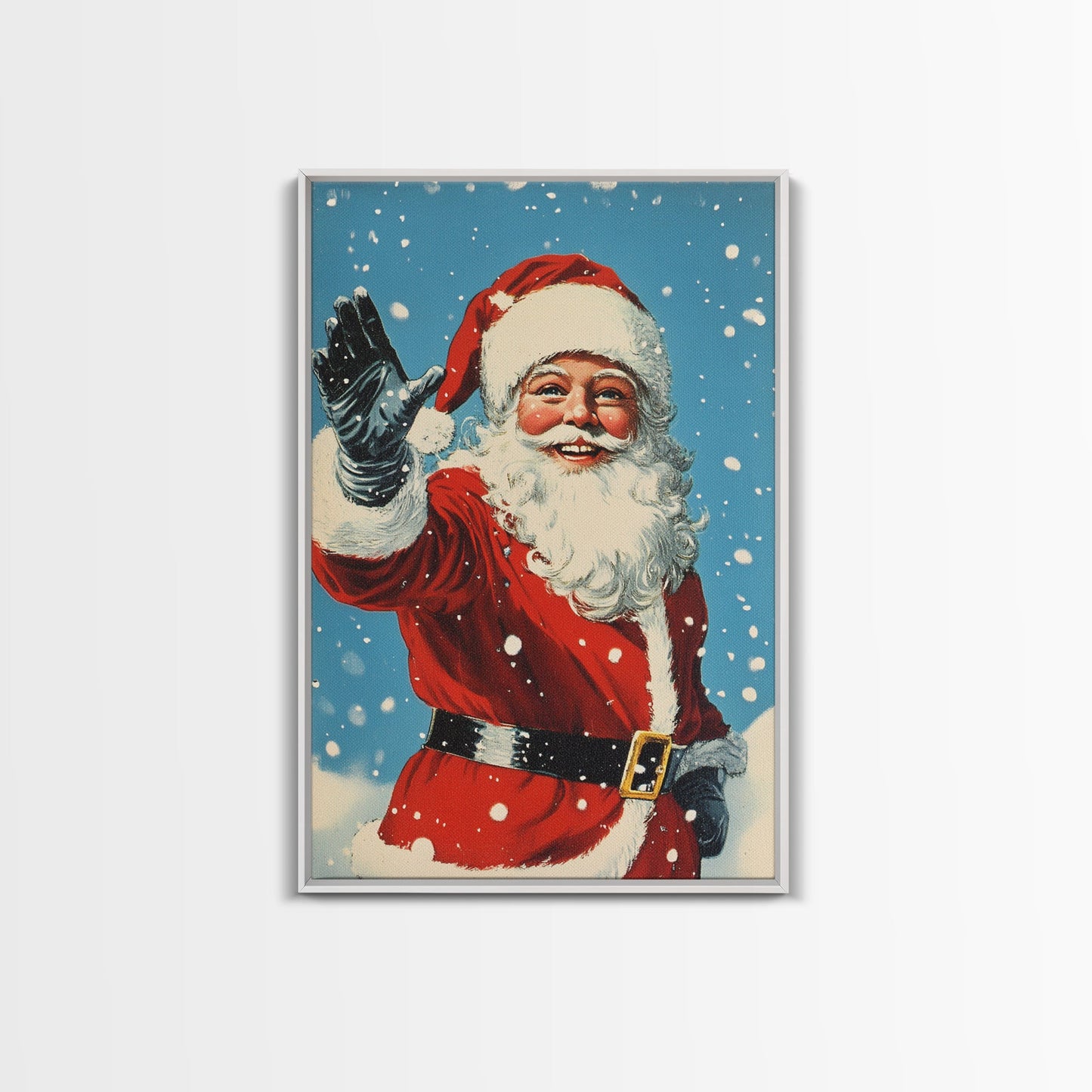 Portrait of Santa Waving Framed Canvas Print, Santa Painting, Santa Art, Santa Home Decor, Christmas Wall Art, Seasonal Christmas, Clearance Christmas