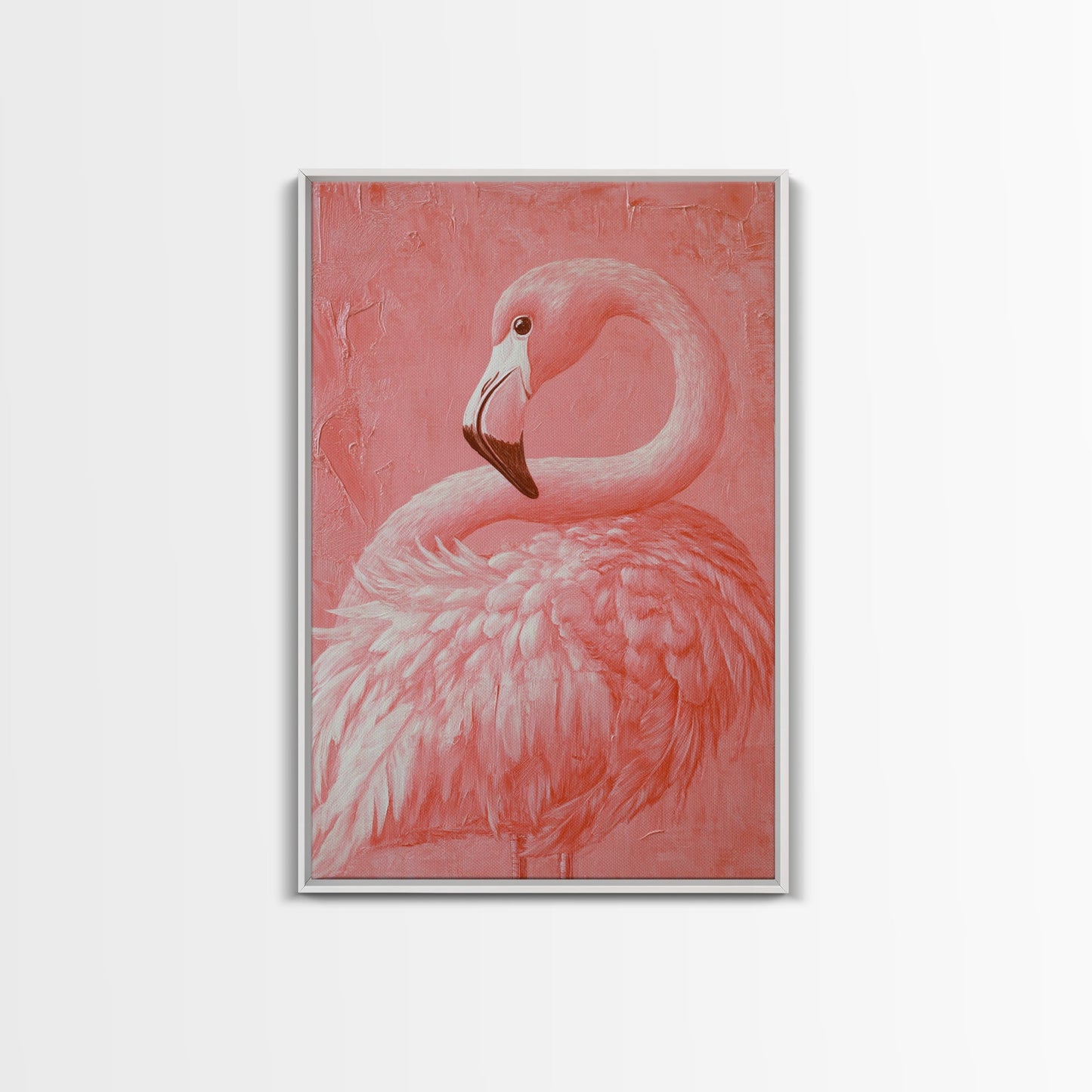 Pink Flamingo Painting Print, Preppy Trendy Wall Art, Animal Print, Framed Canvas Print, Wood Framed Art, Dorm Decor, Apartment Art