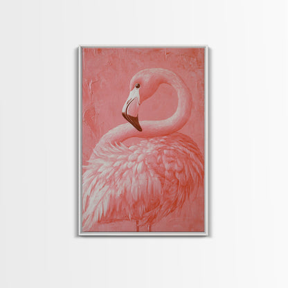 Pink Flamingo Painting Print, Preppy Trendy Wall Art, Animal Print, Framed Canvas Print, Wood Framed Art, Dorm Decor, Apartment Art