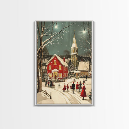 Small Town Christmas Painting Print, Christmas Village Art, Christmas Village Painting, Christmas Home Decor, Christmas Living Room Art