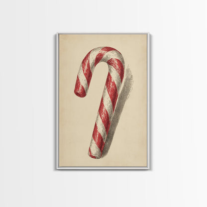 Christmas Wall Art - Candy Cane Sketch - Framed Canvas Print - Candy Cane Decor - Christmas Home Decor
