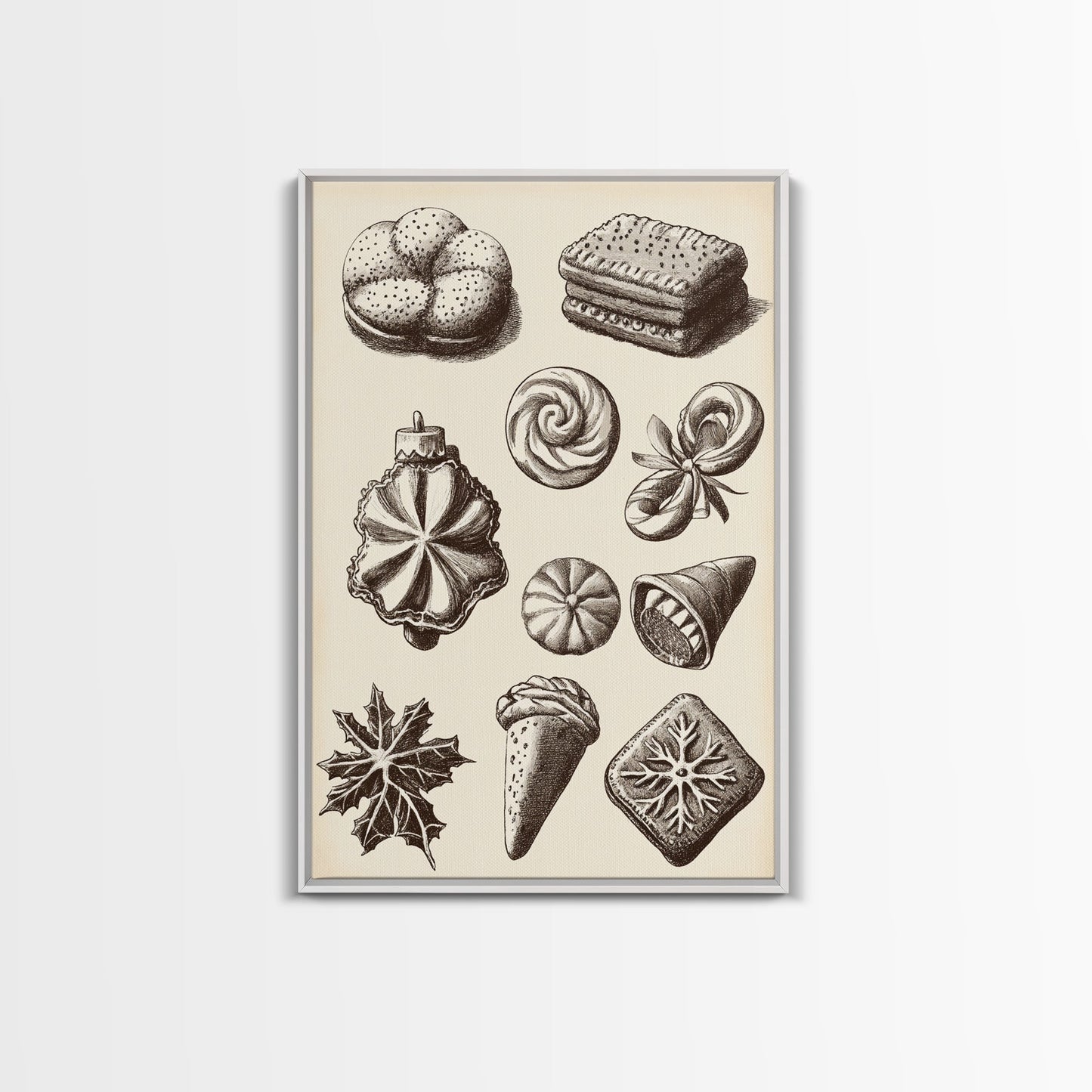 Cute Christmas Cookies Canvas Print - Framed Canvas - Minimalist Christmas Art - Boho Christmas Art - Rustic Christmas Art