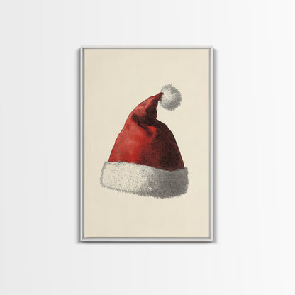 Painting of Santa's Hat Canvas Print - Framed Canvas - Minimalist Christmas Art - Boho Christmas Art - Rustic Christmas Art