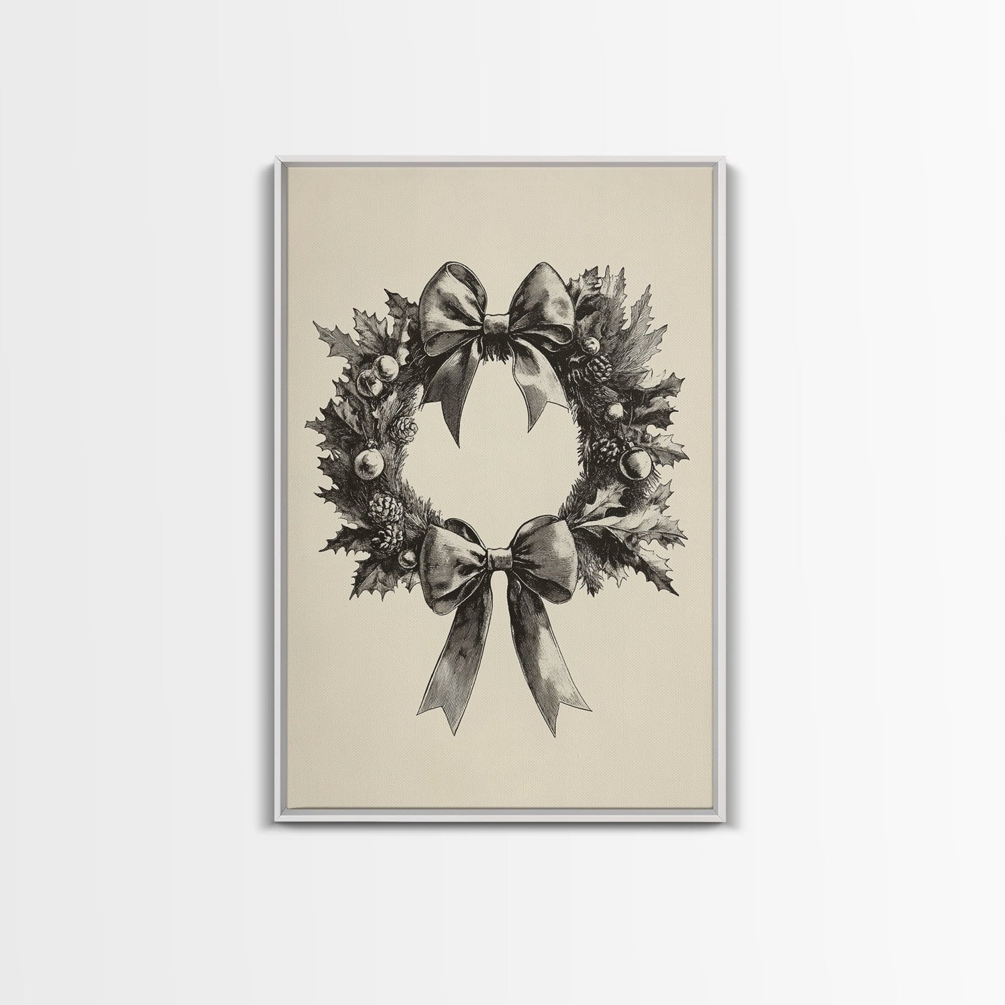 Sketch of a Christmas Wreath Canvas Print - Framed Canvas - Minimalist Christmas Art - Boho Christmas Art - Rustic Christmas Art