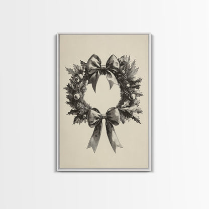 Sketch of a Christmas Wreath Canvas Print - Framed Canvas - Minimalist Christmas Art - Boho Christmas Art - Rustic Christmas Art